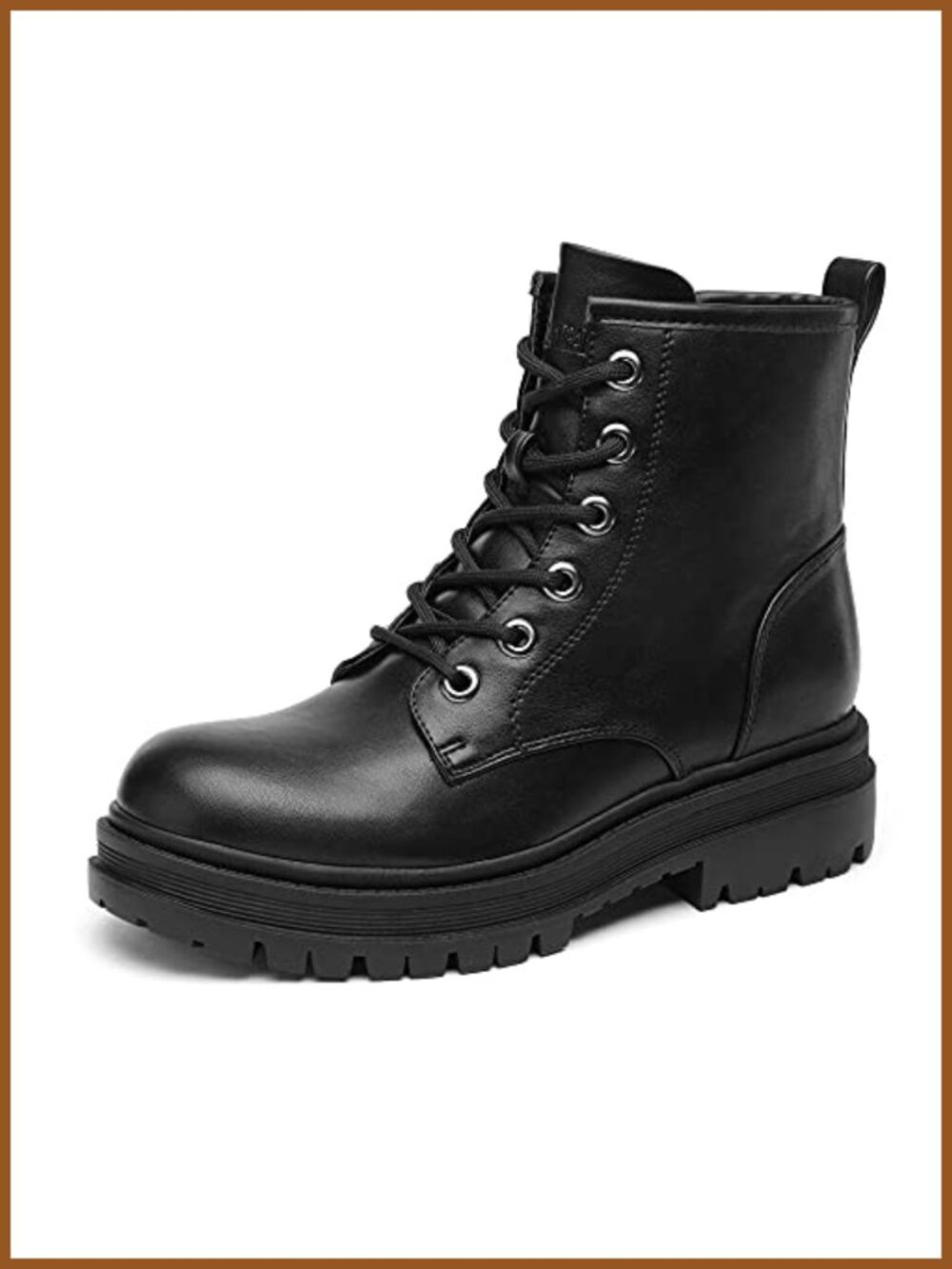 Faux Leather Combat Boots Lace-Up Ankle Boots Side Zip Lug Sole